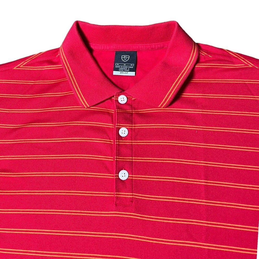 Nike GOLF Dri-FIT Striped Short Sleeve Performance Red Polo Shirt Mens Size M - Picture 2 of 7